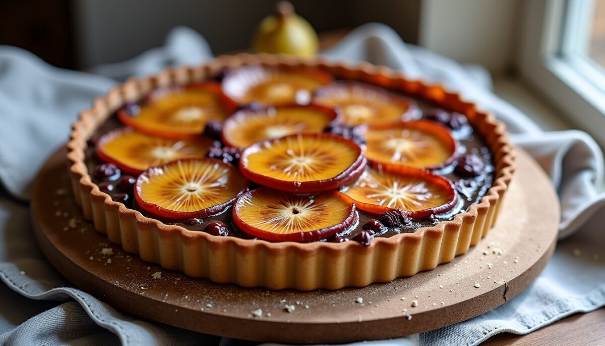 Délice automnal : recette simple et savoureuse de tarte poire, chocolat et amande